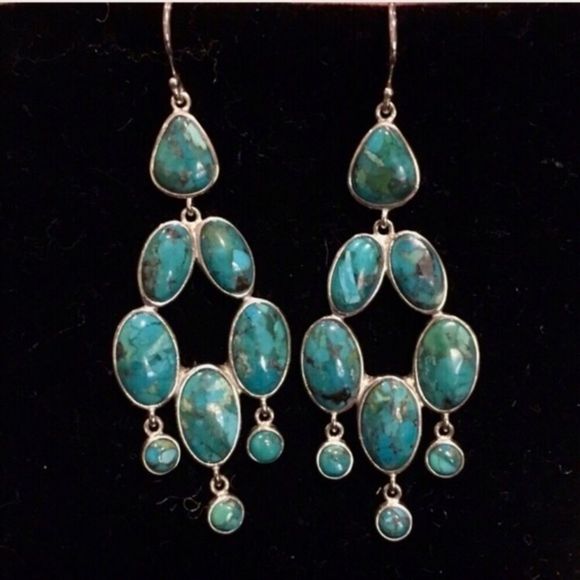 SILPADA Turquoise Sterling Silver Vieques Chandelier Drop Dangle Earrings W3289 - Picture 6 of 10